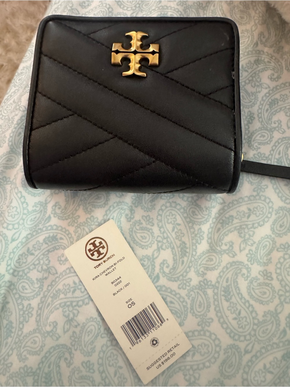 Tory Burch kira chevron Black Quilted Mini bifold wallet